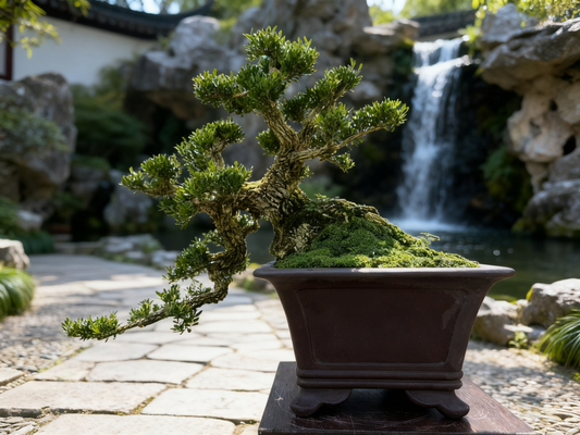 [雀舌黄杨]临水悬崖式精品老桩 大矮霸造型 正版宜兴紫砂盆成型盆栽