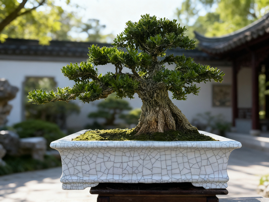 [雀舌黄杨]日式矮霸绿植 9.3cm 主杆 43.5cm 带盆 正版双印章石湾盆