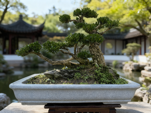 [雀舌黄杨]精品小丛林绿植 7cm 粗主杆 + 45cm 带盆 正版冰裂石湾盆轻奢款