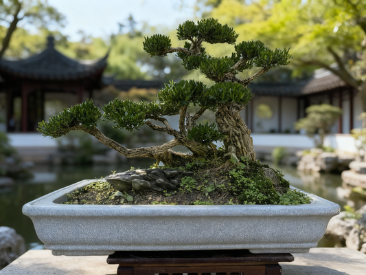 [雀舌黄杨]精品小丛林绿植 7cm 粗主杆 + 45cm 带盆 正版冰裂石湾盆轻奢款